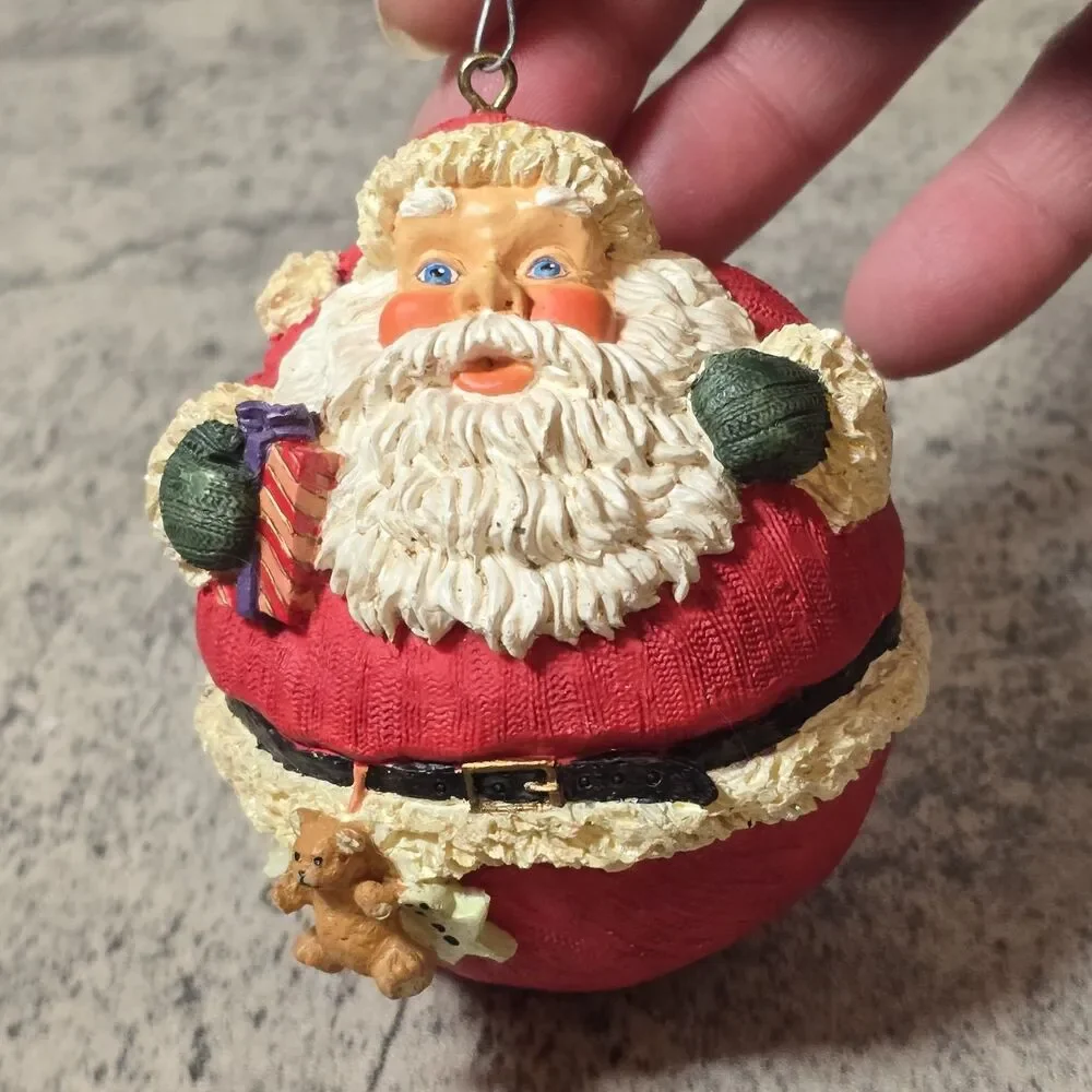 Roly Poly Fat Santa Ball Ornament Kitsch Folk Art Fat Santa Round Country Decor